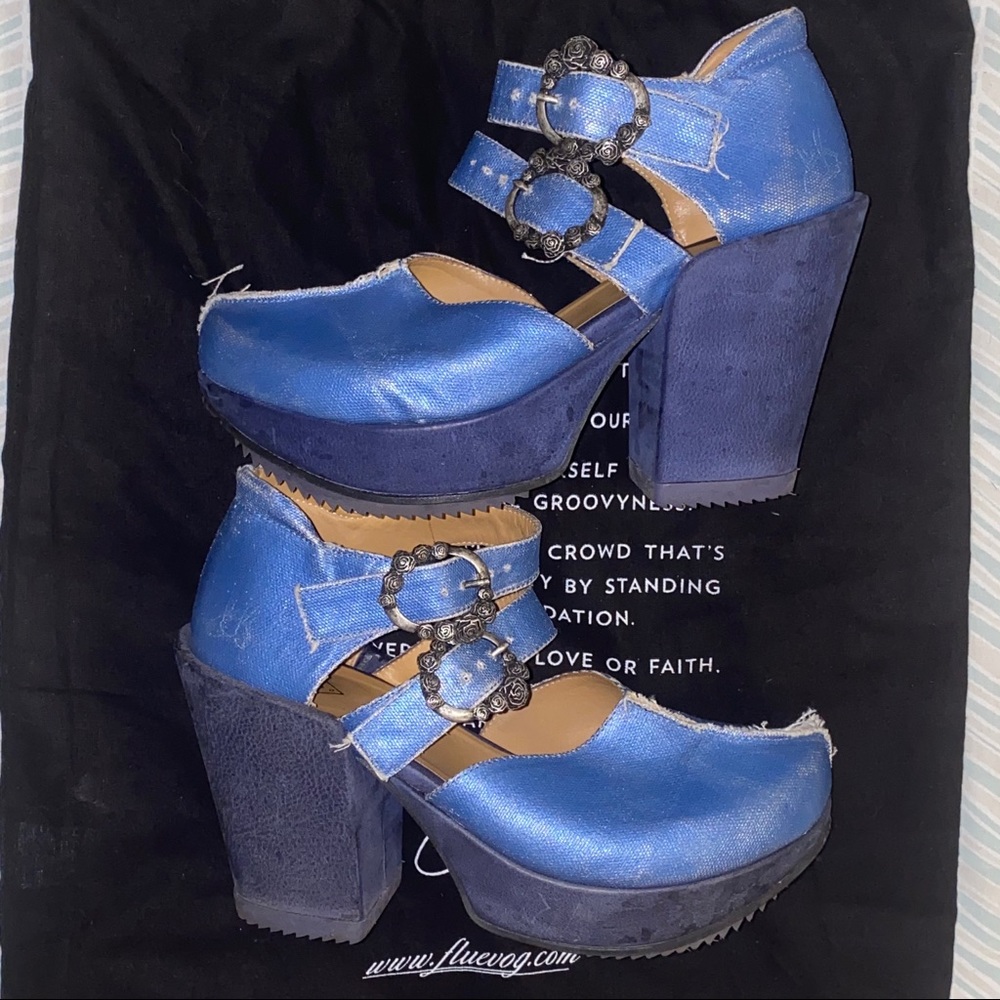 John Fluevog Blue RARE Buckle Heels Size 6
